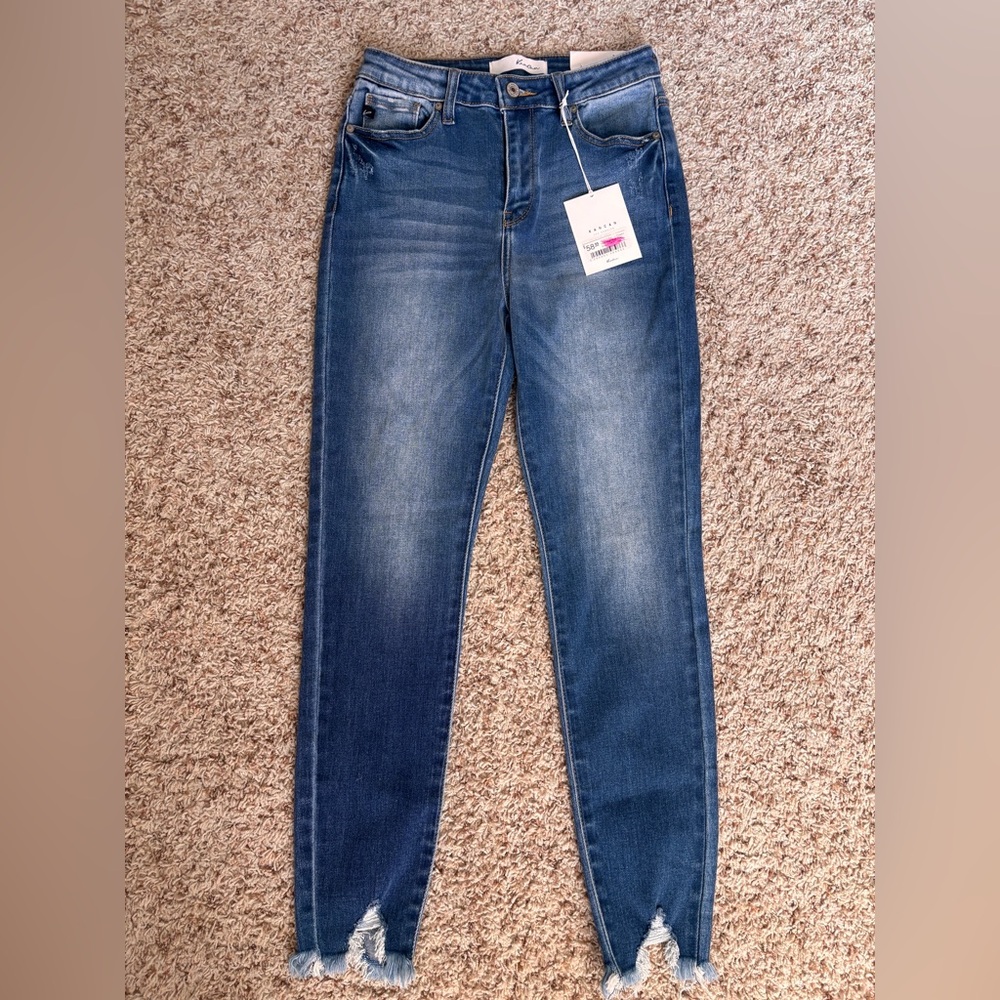 KanCan Distressed Blue High Rise Ankle frayed hem Skinny Jeans